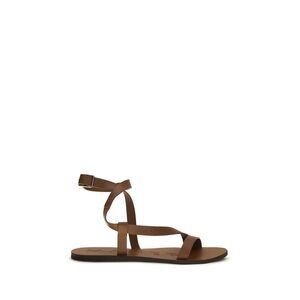 Manebi Brown Calf Leather Bos Taurus Flat Women's Sandals